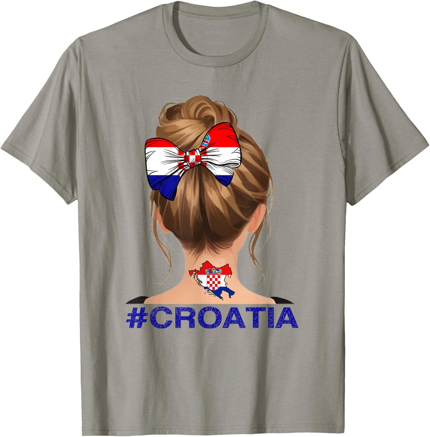 Kroatisches Mädchen – Kroatien-Flagge unordentlicher Dutt T-Shirt - T-Shirt | Sand