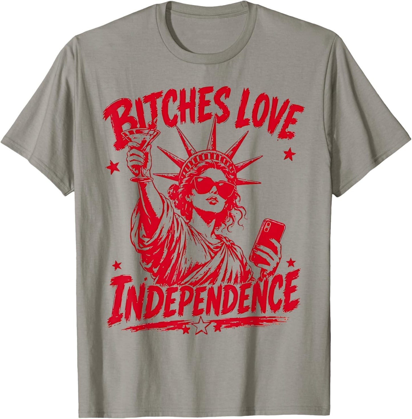 Retro Bitches Love Independence Funny 4th of July T-Shirt - T-Shirt | Sand