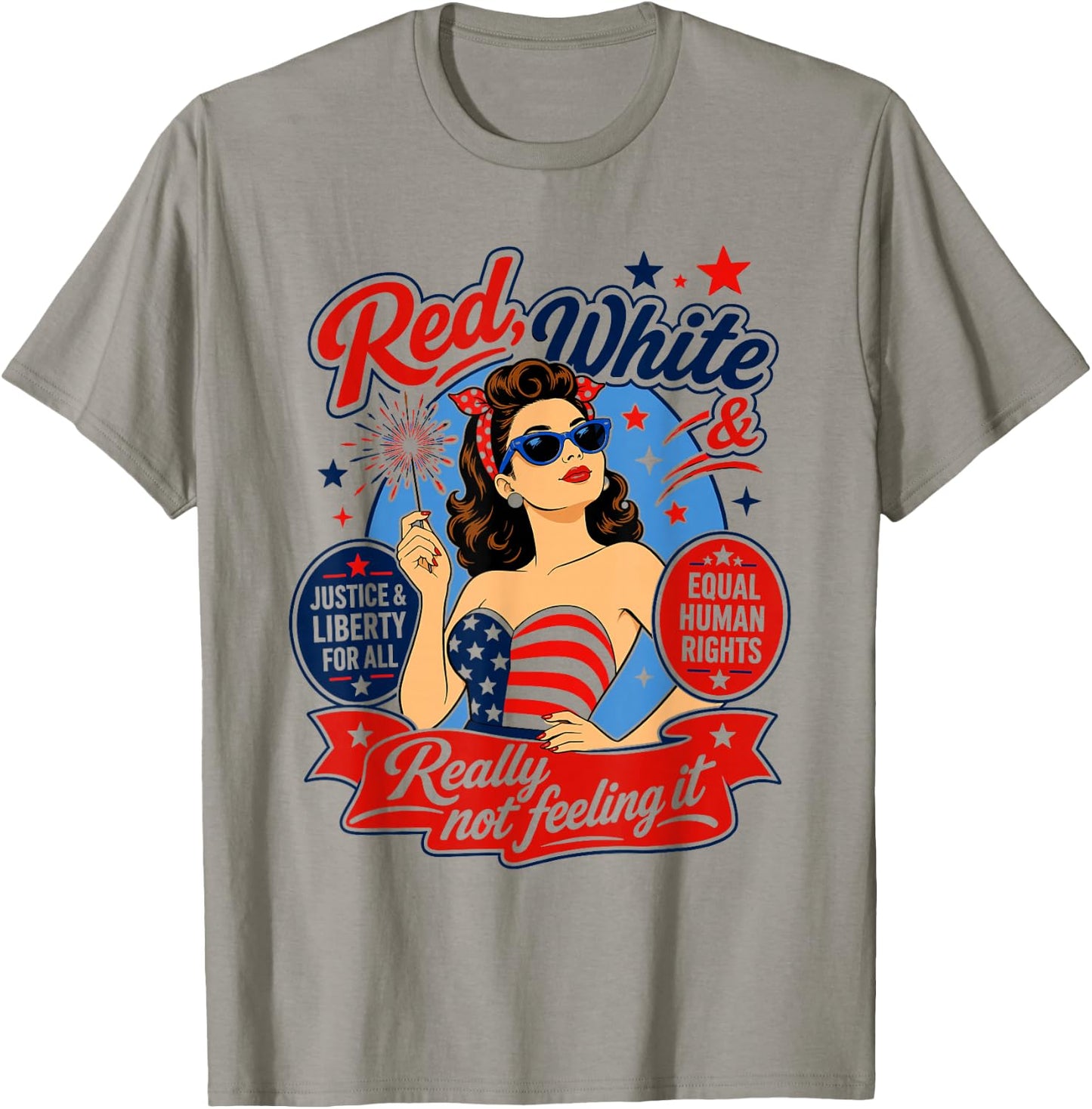 Retro Vintage Red White and Not Really Feeling It Feminism T-Shirt - T-Shirt | Sand