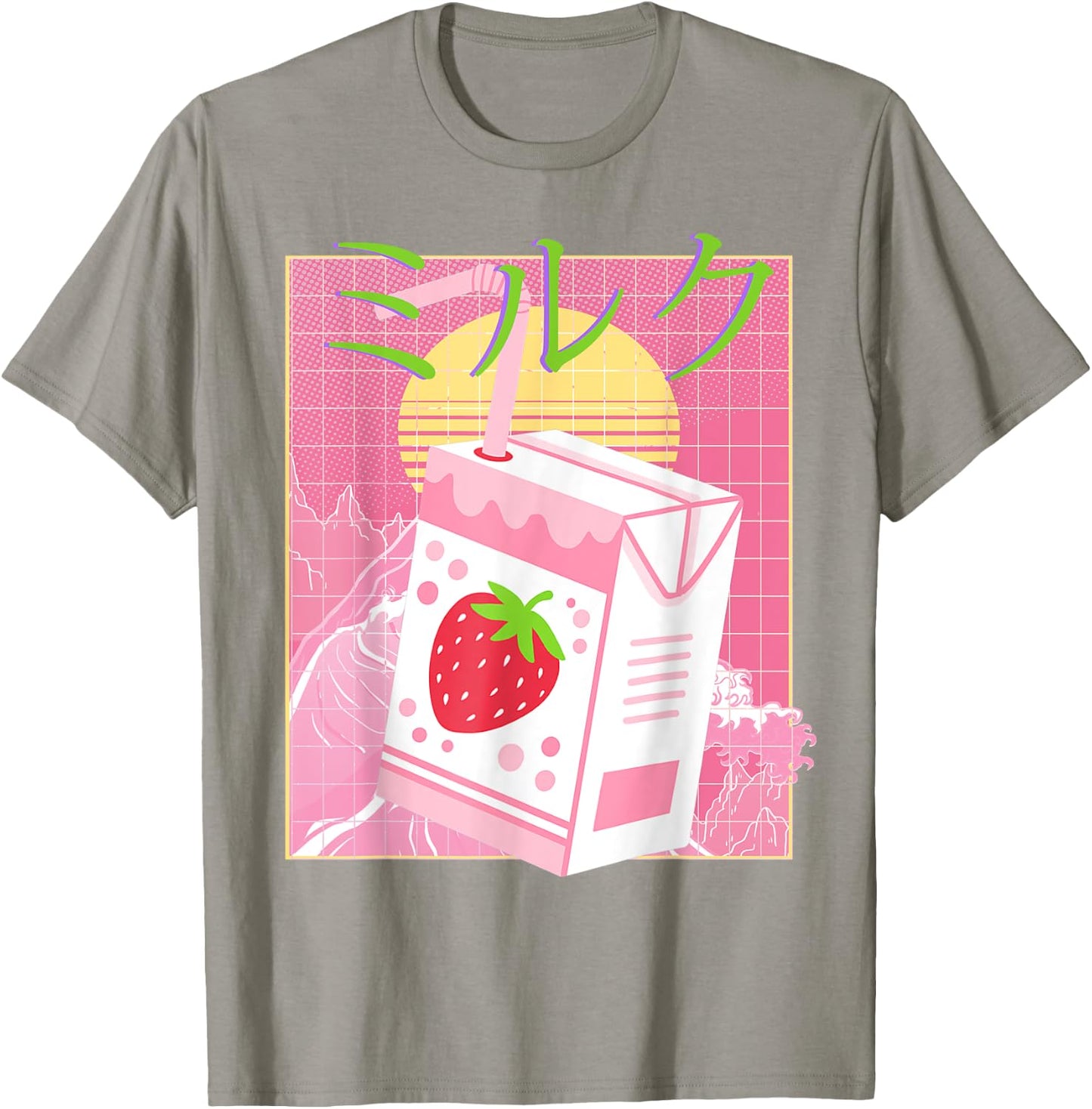 Pink Strawberry Milk| Japanese Aesthetic Milk Carton T-Shirt - T-Shirt | Sand