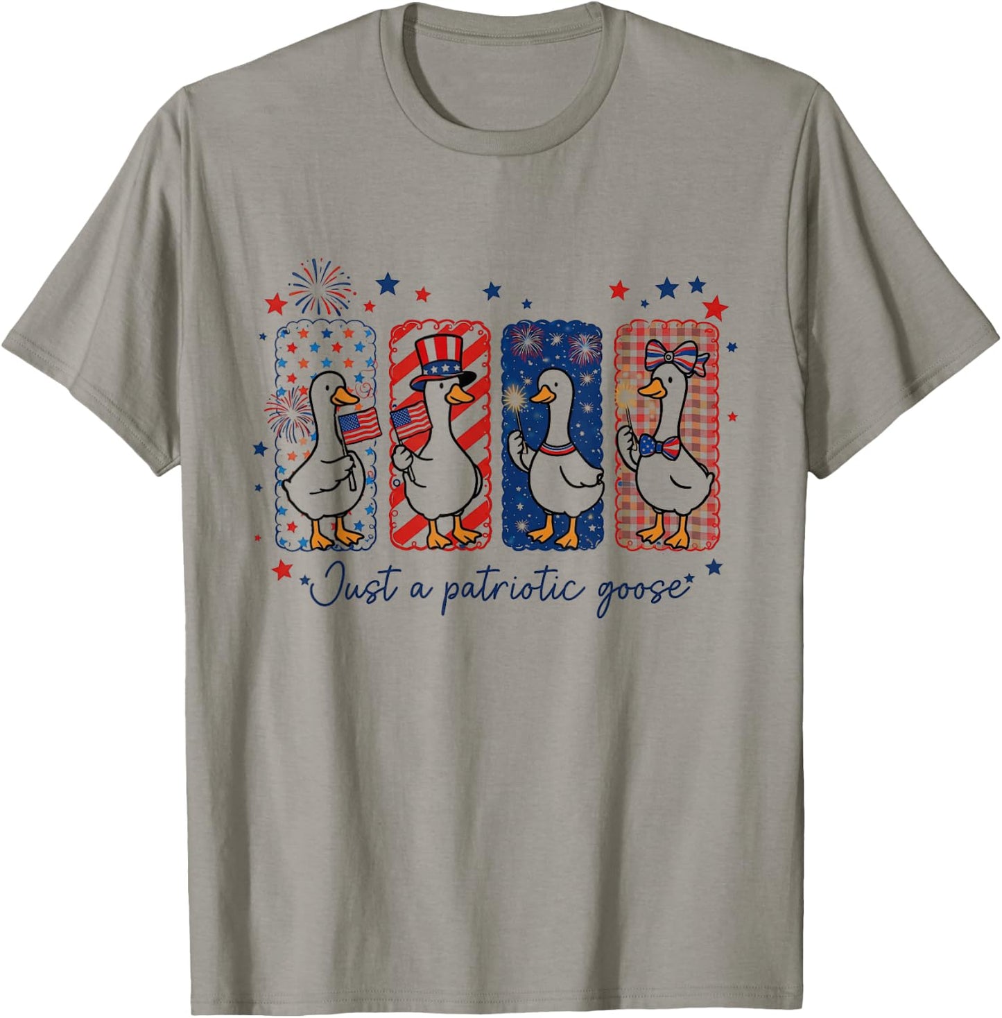 Just A Patriotic Goose Funny Patriotic Independence Day T-Shirt - T-Shirt | Sand