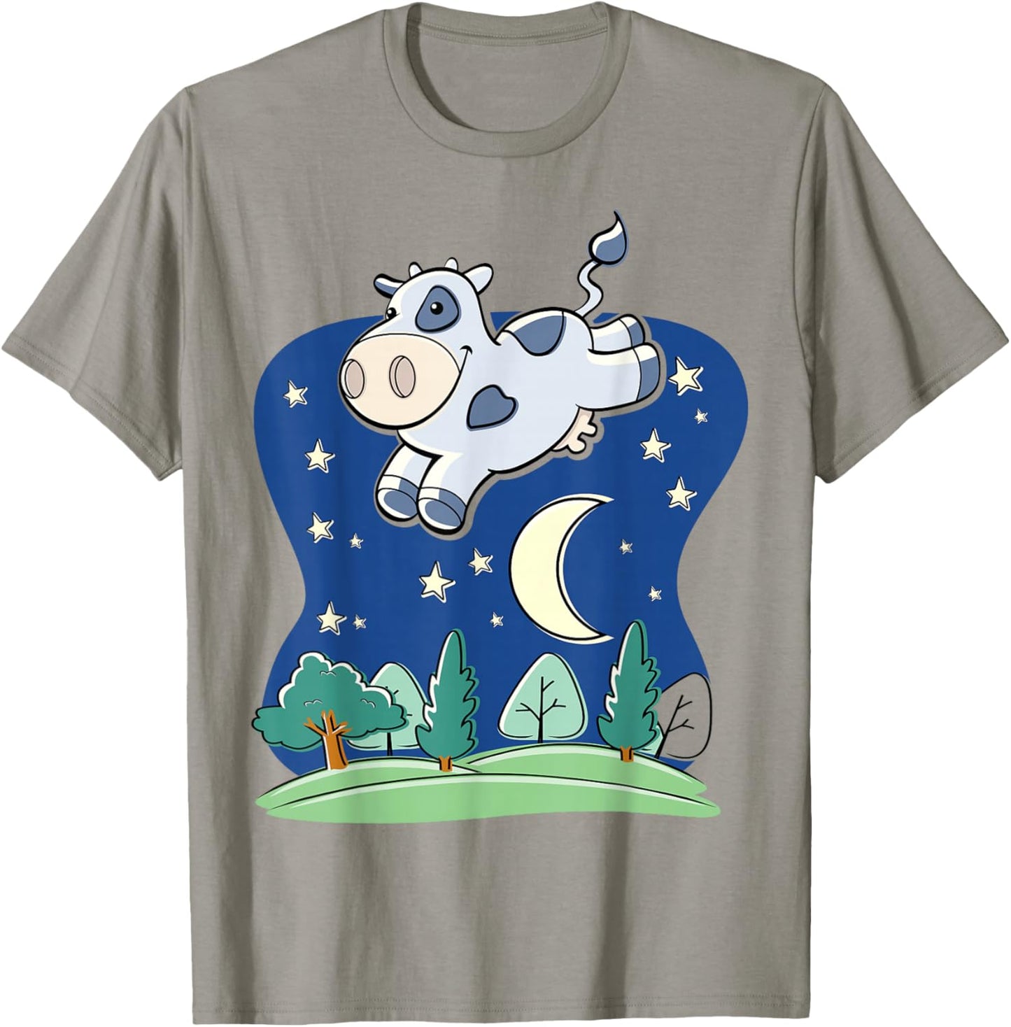 Cow Jumped Over the Moon - Cartoon w Common Saying T-Shirt - T-Shirt | Sand