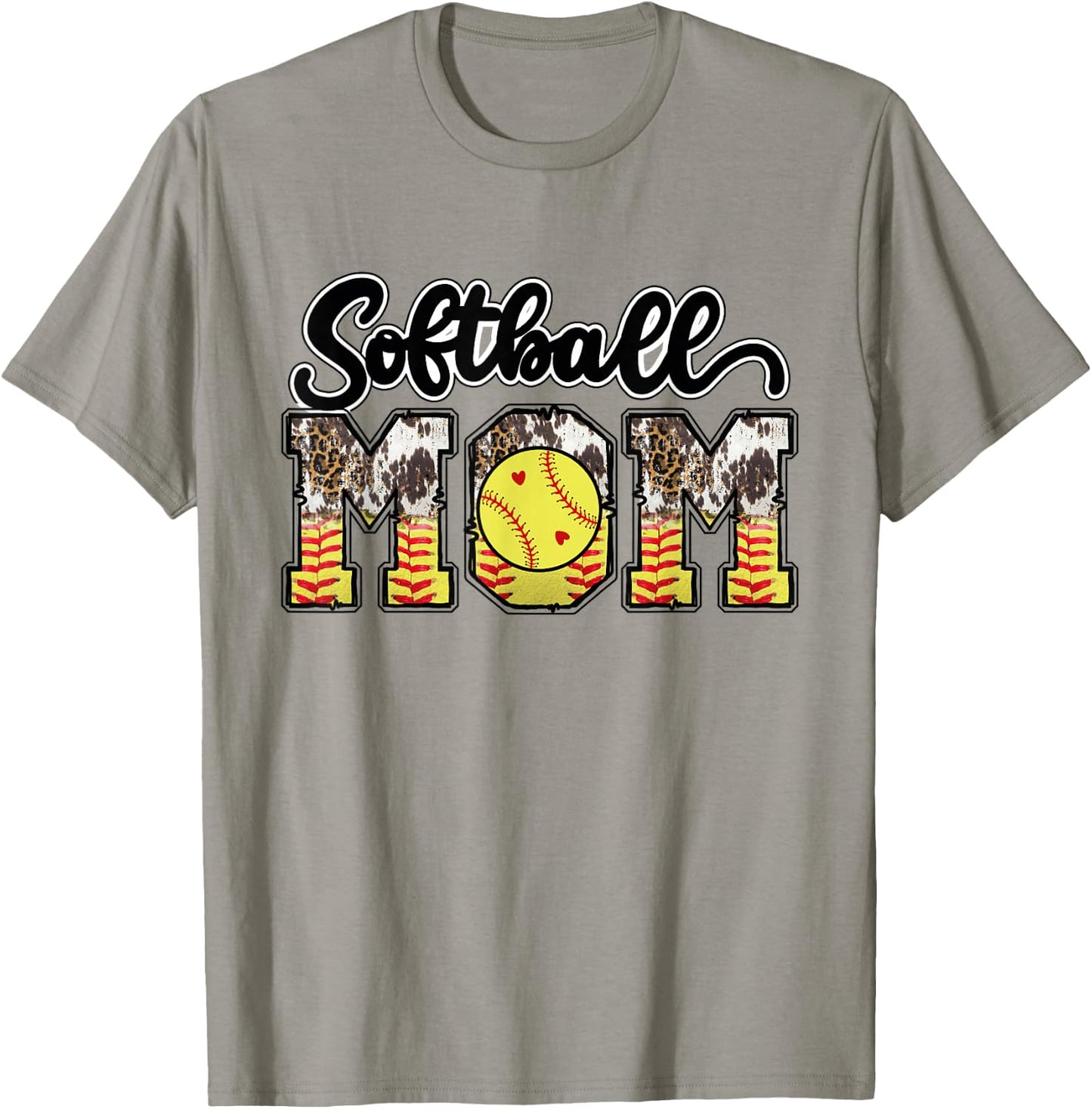 Softball Mom Leopard Messy Bun Softball Mothers Day T-Shirt - T-Shirt | Sand