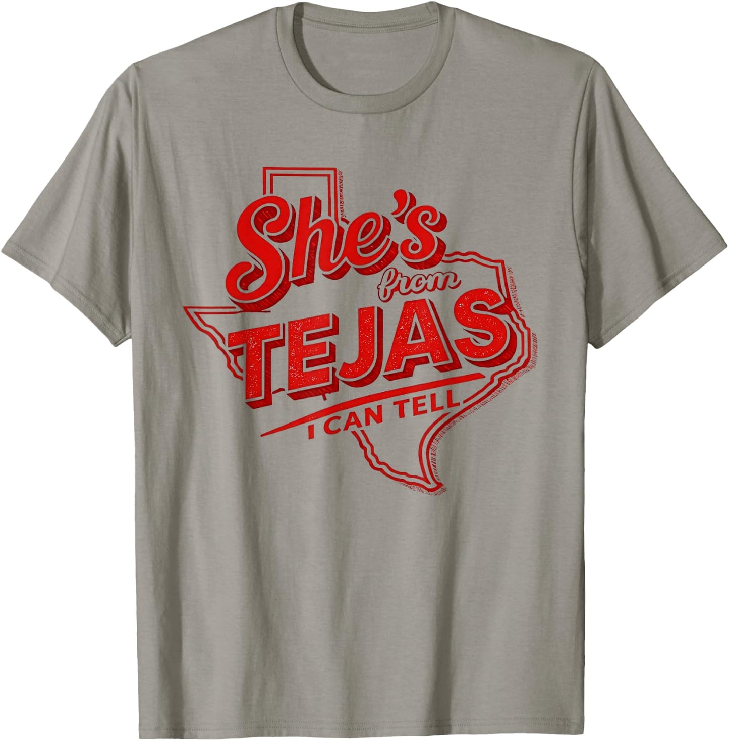 Shes from Tejas I Can Tell Texas State Map Outline T-Shirt - T-Shirt | Sand