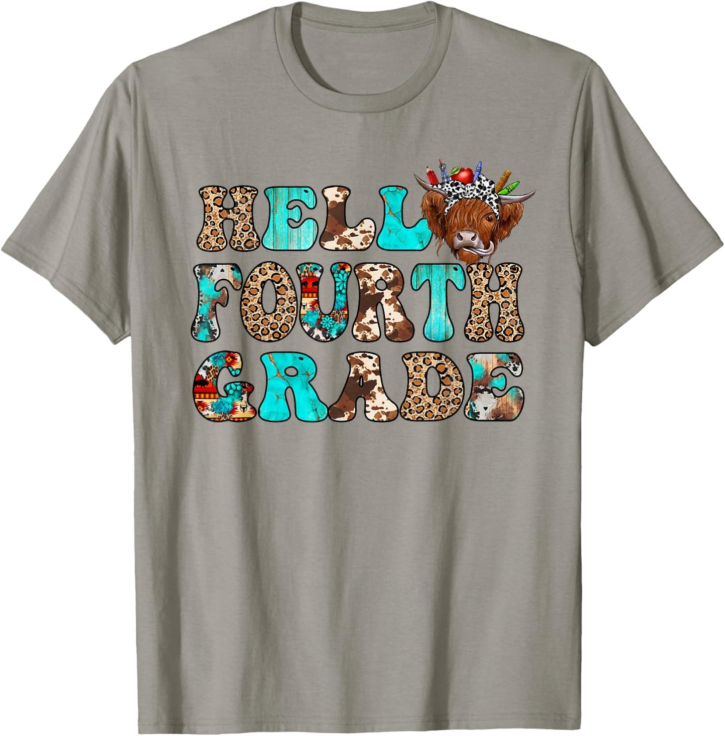 Hello Fourth Grade Team Highland Cow First Day Of 4th Grade T-Shirt - T-Shirt | Sand