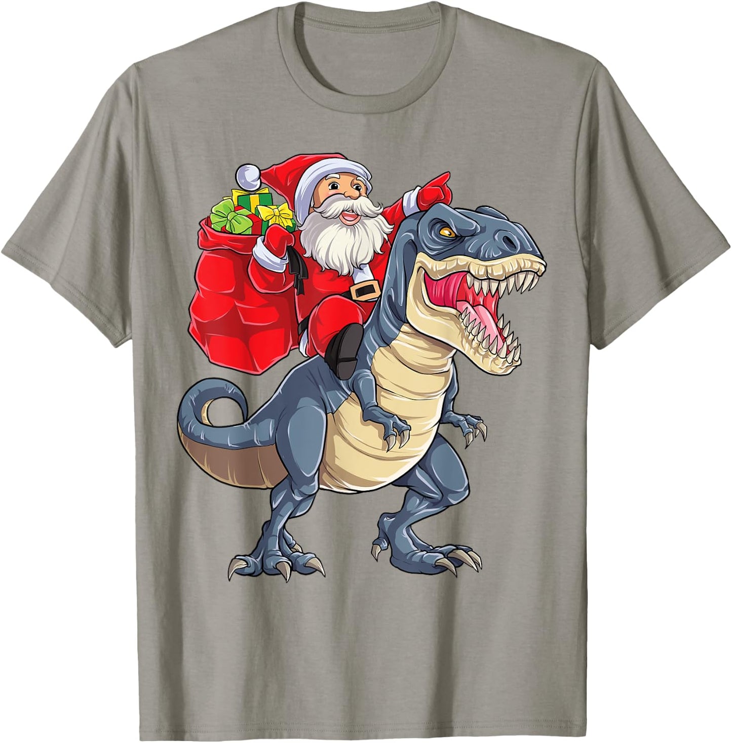 Santa Riding Dinosaur T rex Christmas Gifts Boys Men Xmas T-Shirt - T-Shirt | Sand