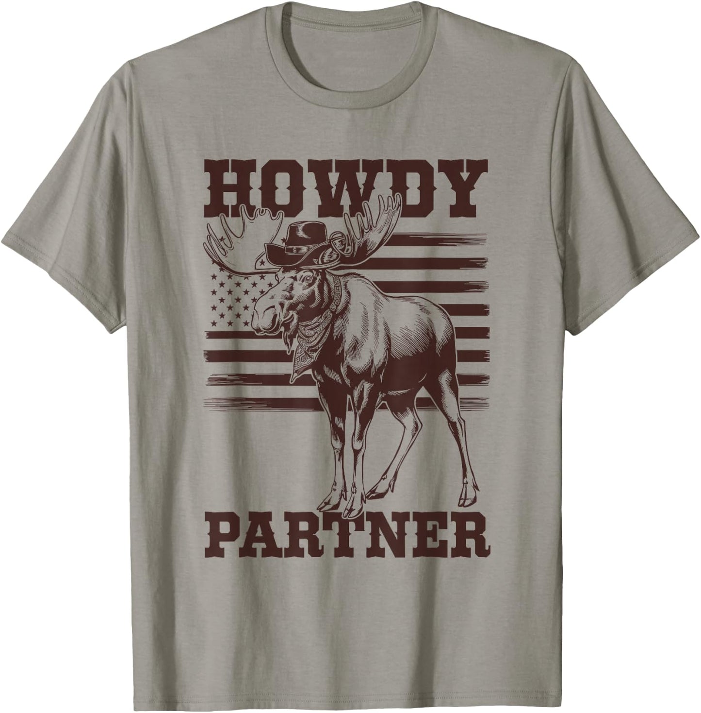 Western Cowboy Howdy Partner Moose Hunting T-Shirt - T-Shirt | Sand