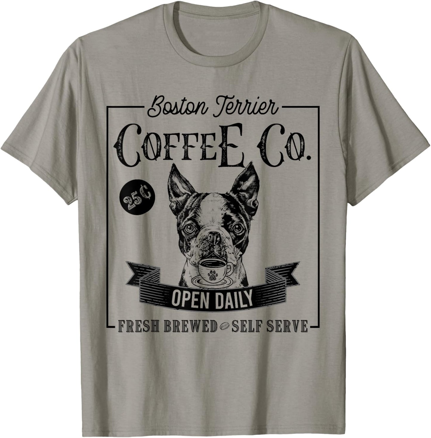 Retro Boston Terrier Coffee Funny Dog Mom Coffee Lover T-Shirt - T-Shirt | Sand
