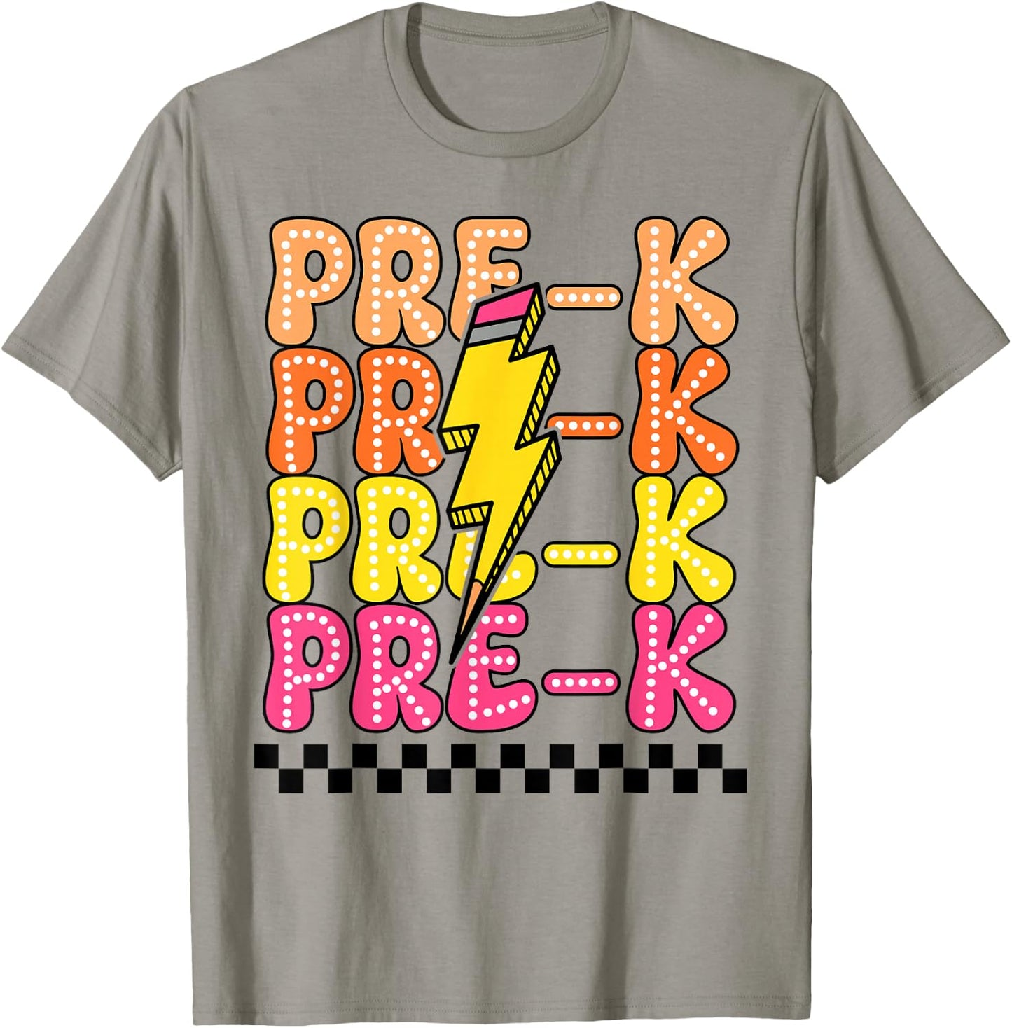 Pre-K Lightning Bolt Pencil Retro Teacher Boys Girls T-Shirt - T-Shirt | Sand