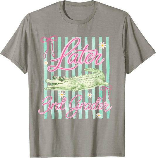Striped Last Day of School Later 3rd Grader Gator Alligator T-Shirt - T-Shirt | Sand