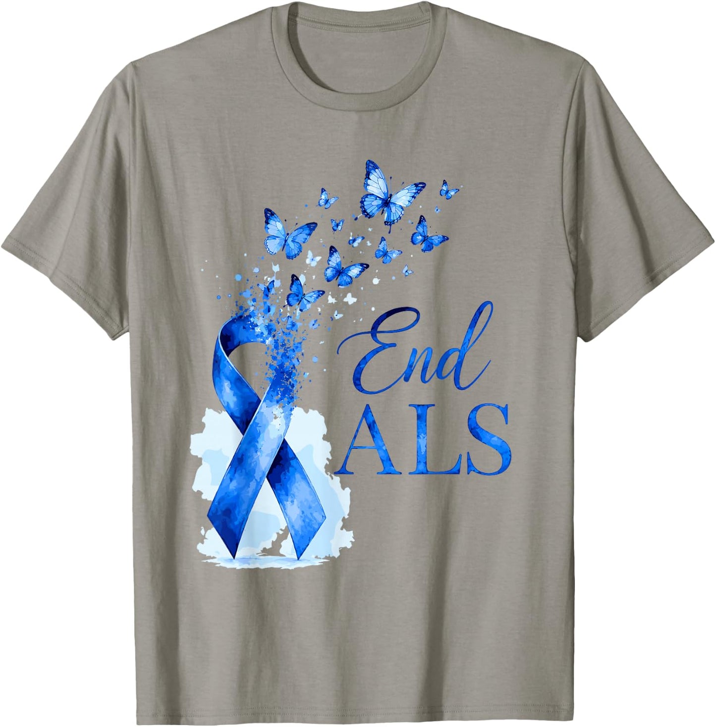 End ALS Blue Awareness Ribbon Butterflies Family Support Kid T-Shirt - T-Shirt | Sand