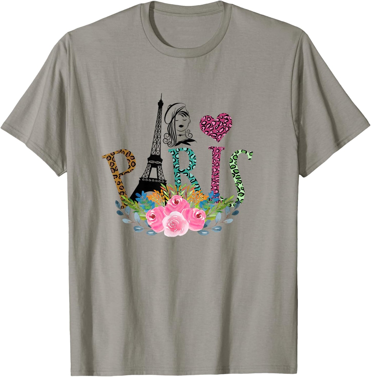 Paris Eiffelturm Baskenmütze Mädchen Leopardenmuster T-Shirt - T-Shirt | Sand