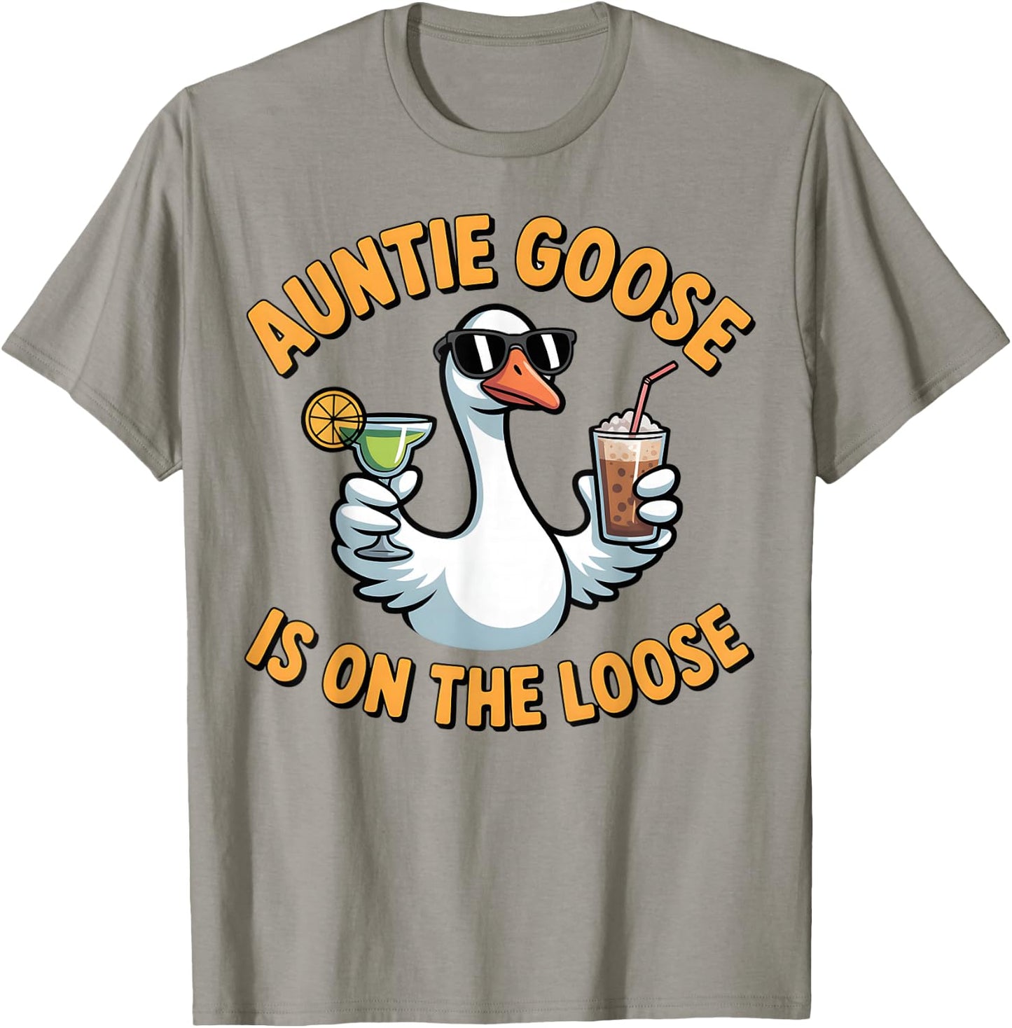 Funny Auntie Goose is On The Loose Novelty Graphic T-Shirt - T-Shirt | Sand
