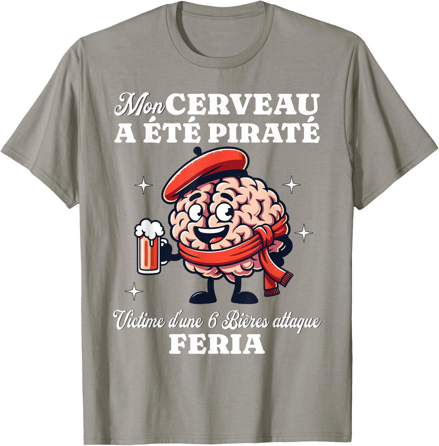 Feria Village Party Brain Hacked 6 Beers Attack , Red, S T-Shirt - T-Shirt | Sand