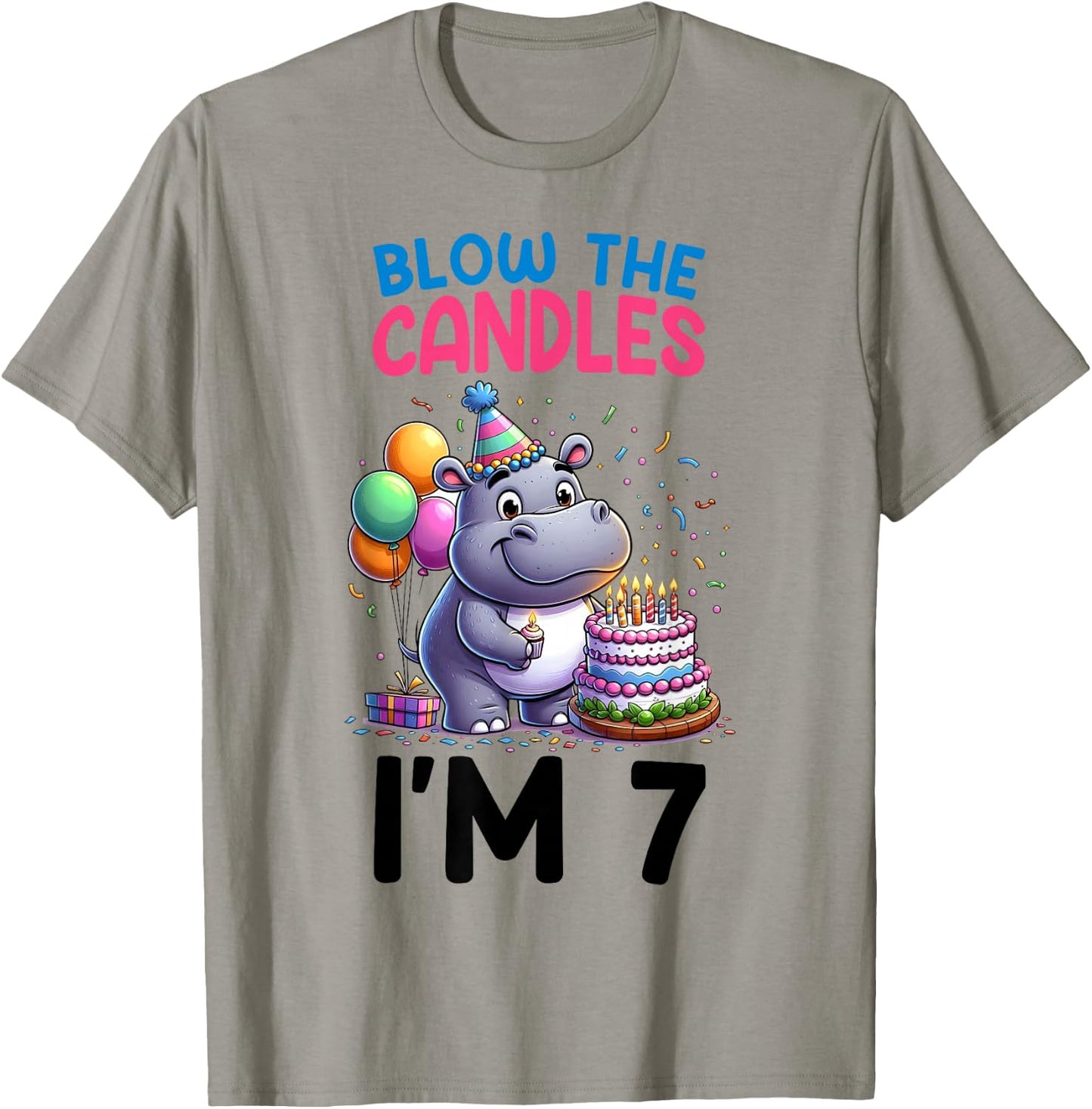 Hippo Kids 7th Birthday Party Boy 7 Year Old Bday Girl T-Shirt - T-Shirt | Sand