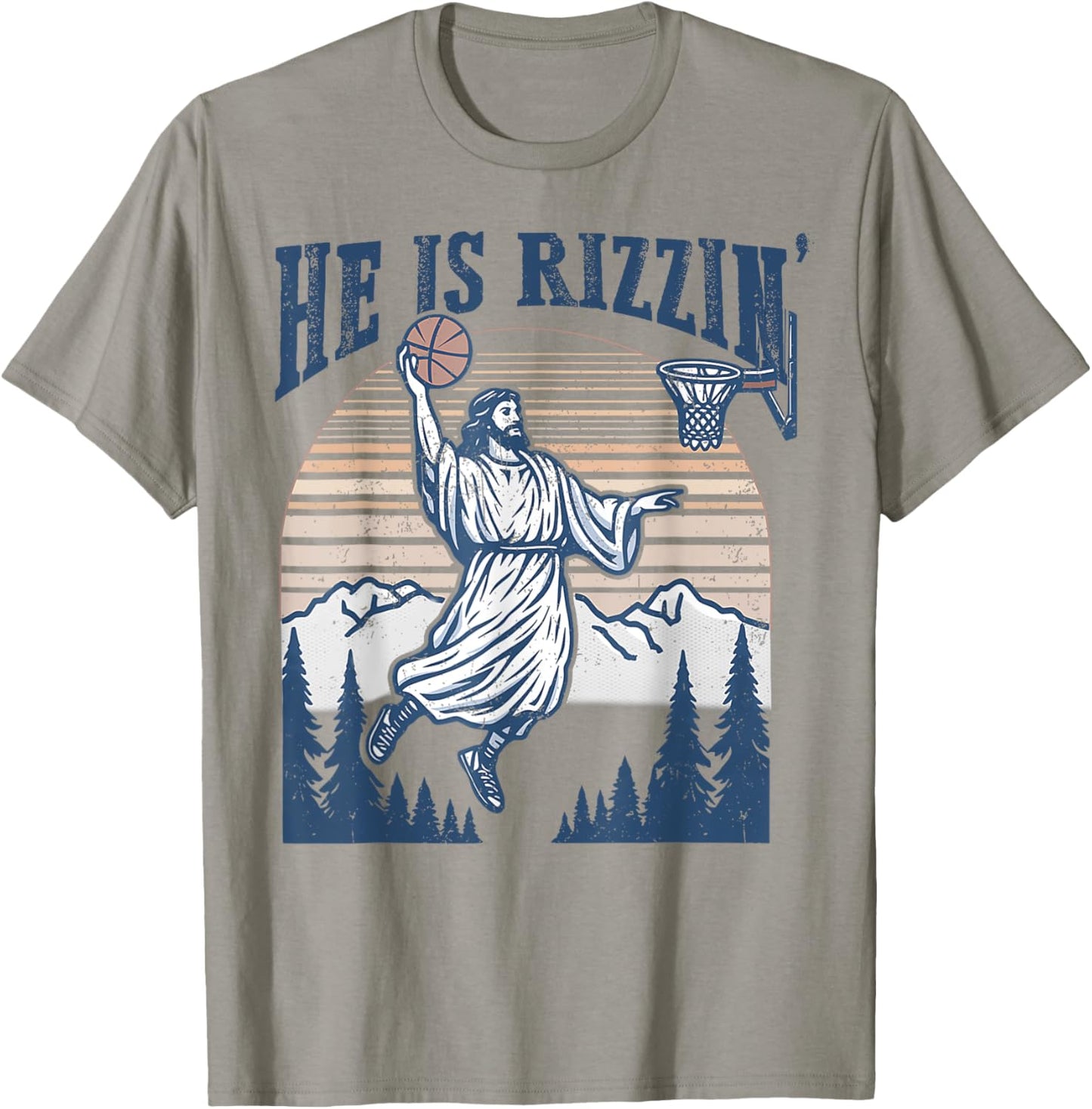 He Is Risen Rizzin' Easter Jesus Christian Faith Basketball T-Shirt - T-Shirt | Sand