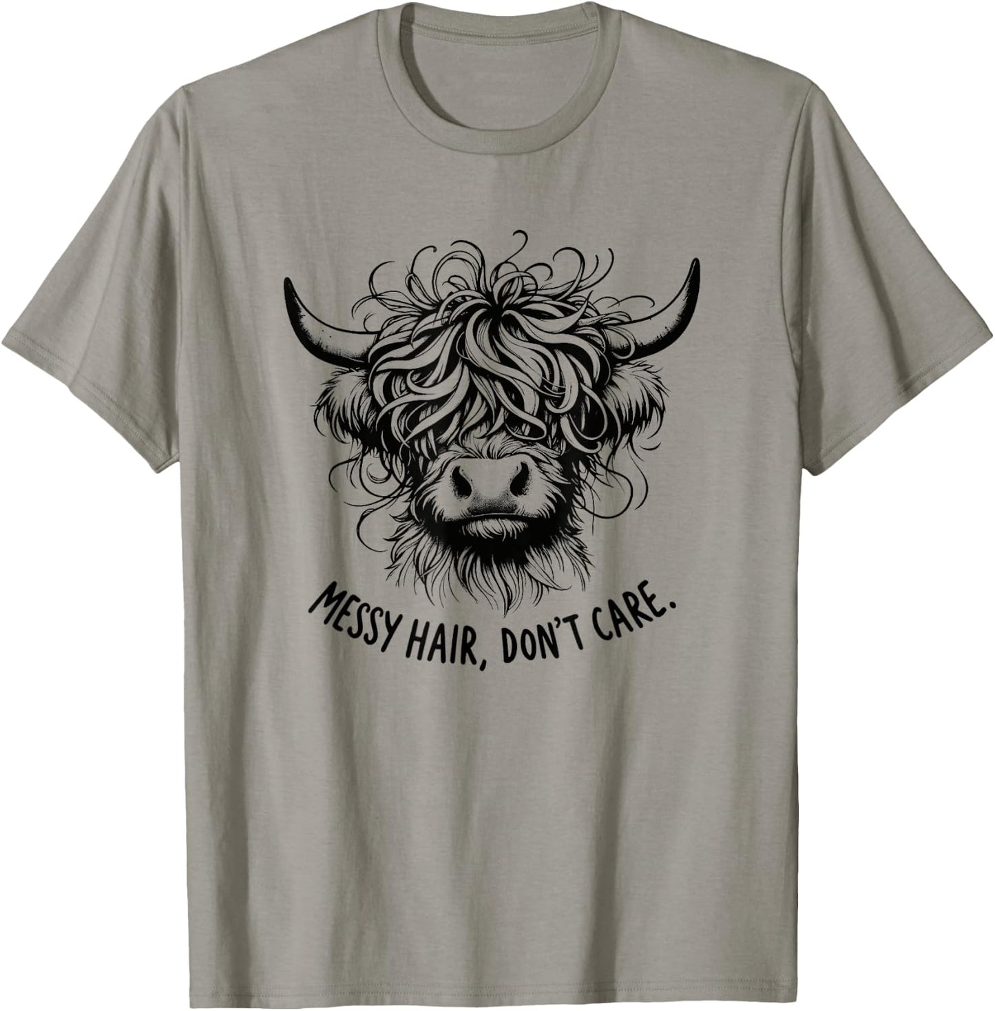 Highland Cow Messy Hair Don't Care T-Shirt - T-Shirt | Sand