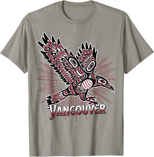 Vancouver Raven & Sun Pacific Northwest Native Tribal Art T-Shirt - T-Shirt | Sand