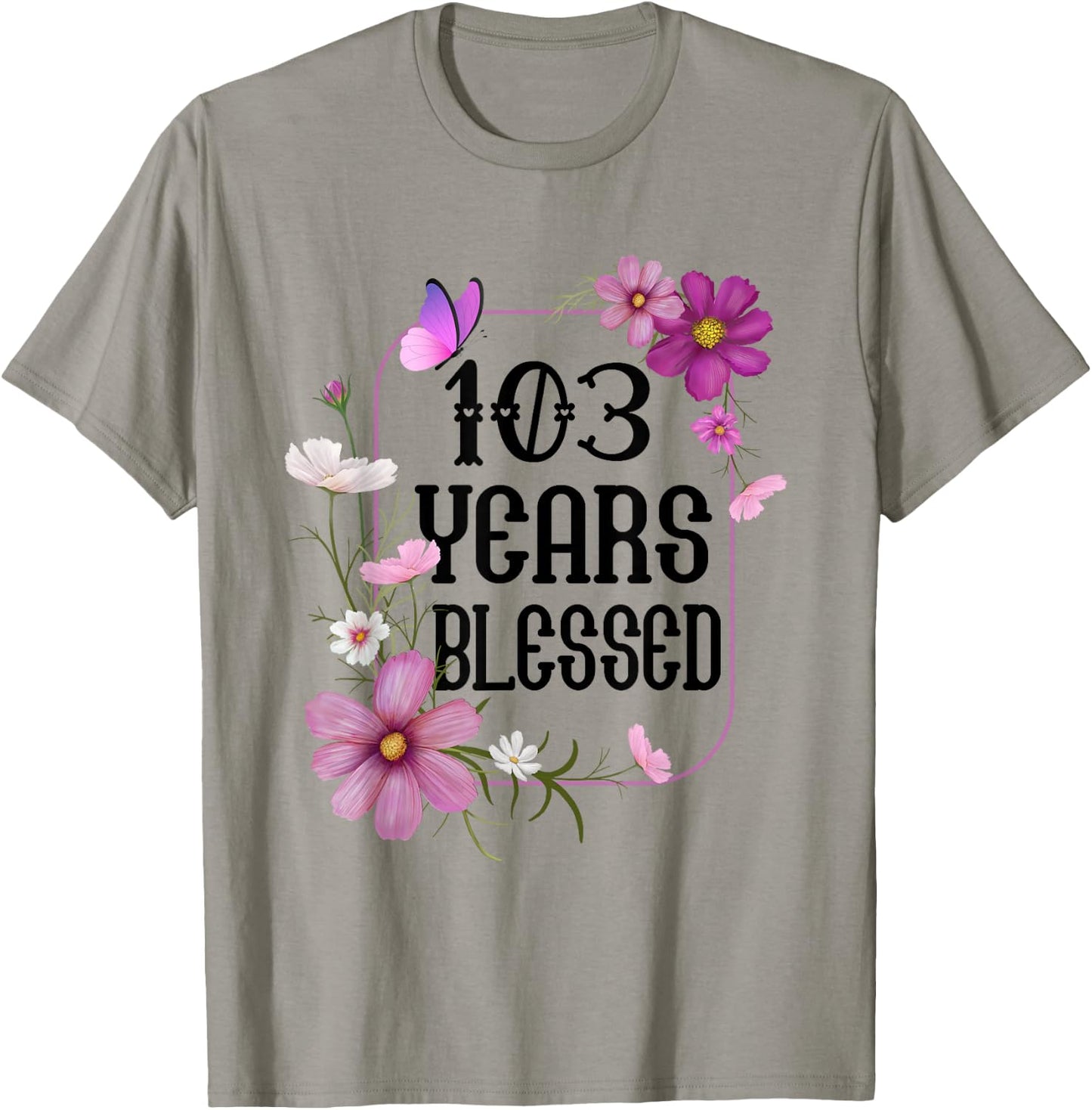 Turning 103 Birthday Butterfly with Floral 103rd Birthday T-Shirt - T-Shirt | Sand