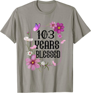 Turning 103 Birthday Butterfly with Floral 103rd Birthday T-Shirt - T-Shirt | Sand