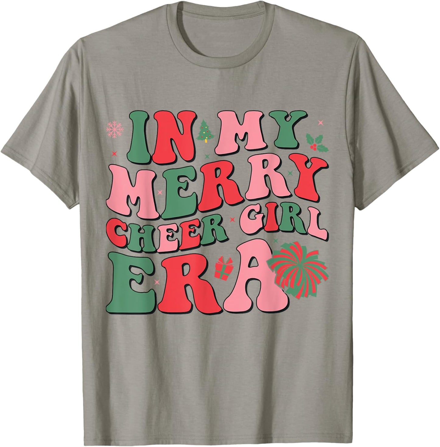 In My Merry Cheer Girl Era Groovy Christmas Cheerleading T-Shirt - T-Shirt | Sand