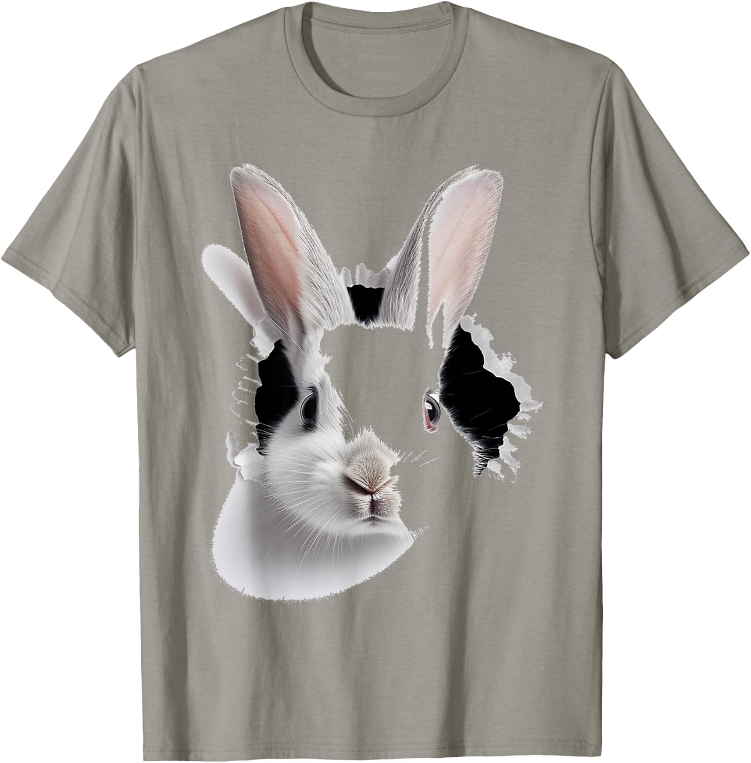 Rabbit Animal Print Motif Drawing Art Face Rabbit , White T-Shirt - T-Shirt | Sand