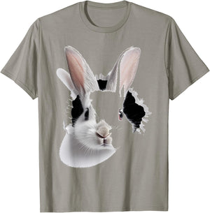 Rabbit Animal Print Motif Drawing Art Face Rabbit , White T-Shirt - T-Shirt | Sand