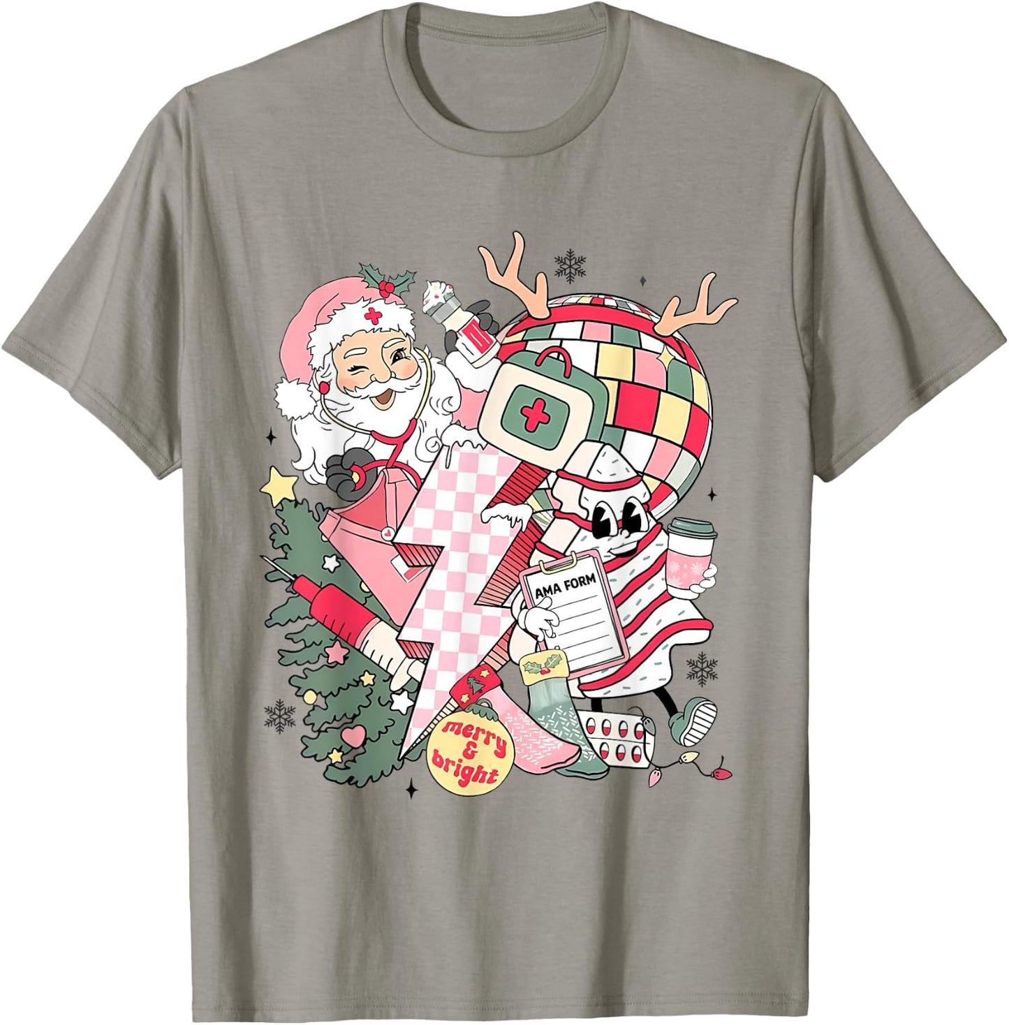 Christmas Santa Nurse Disco Ball Rn CNA Icu Med Surg Picu T-Shirt - T-Shirt | Sand