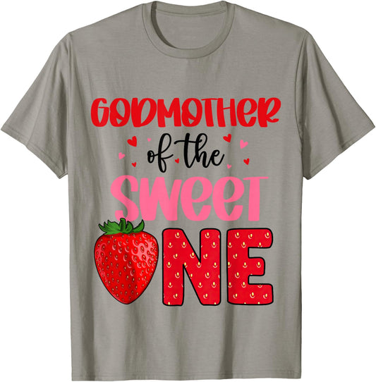 Godmother Of The Sweet One Strawberry Birthday Family Party T-Shirt - T-Shirt | Sand