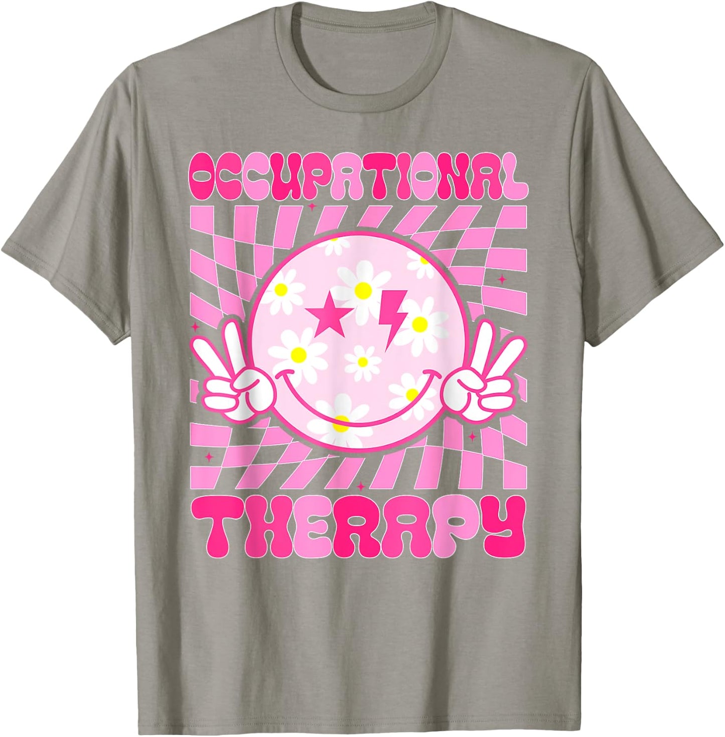 Occupational Therapy OT Therapist Groovy Smile Face T-Shirt - T-Shirt | Sand