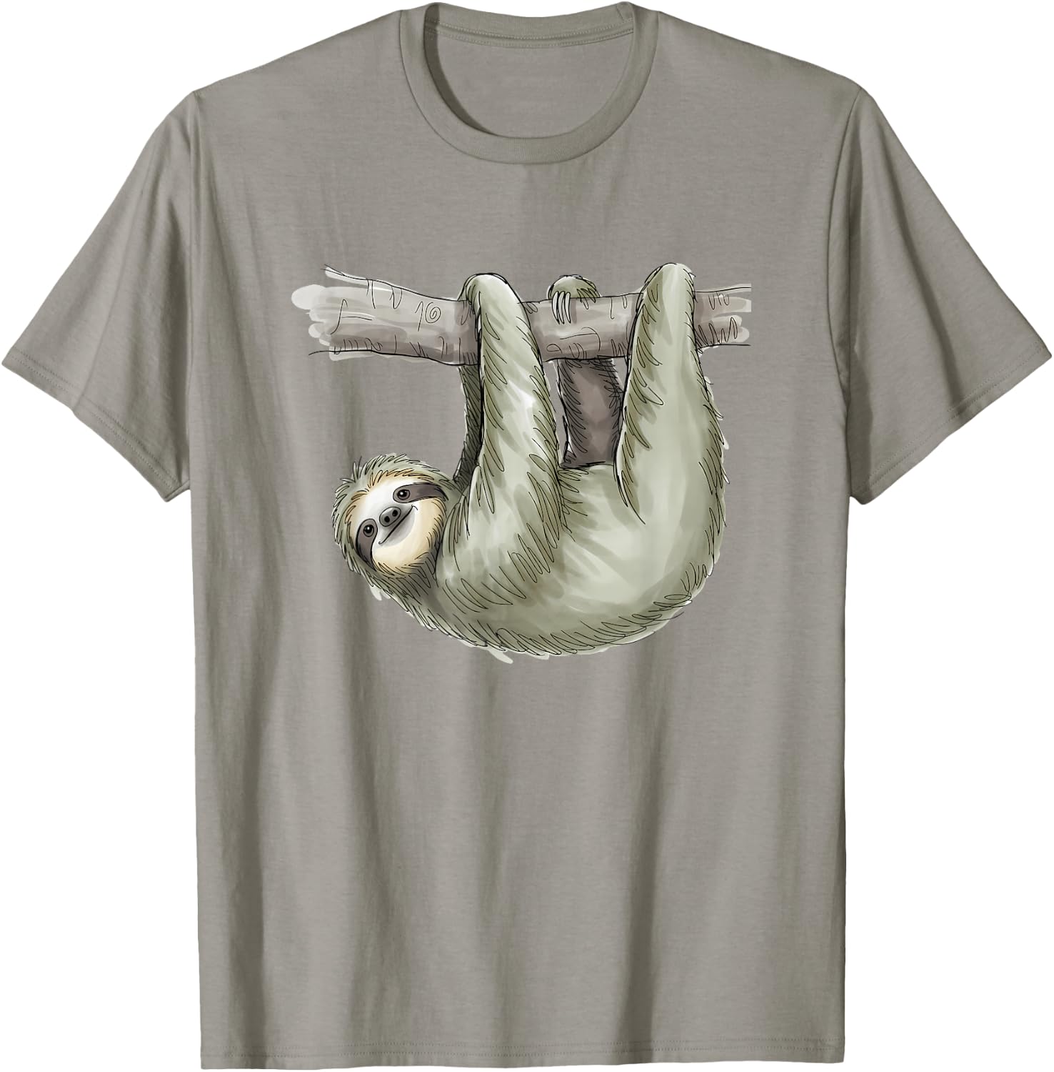 Sloth Hanging from Tree Watercolor Animal Lover T-Shirt - T-Shirt | Sand