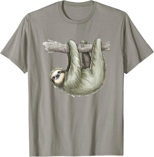 Sloth Hanging from Tree Watercolor Animal Lover T-Shirt - T-Shirt | Sand