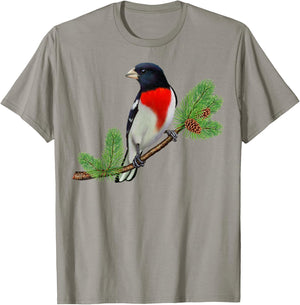 Rose-Breasted Grosbeak On Branch Birder & Bird Lover Gift T-Shirt - T-Shirt | Sand