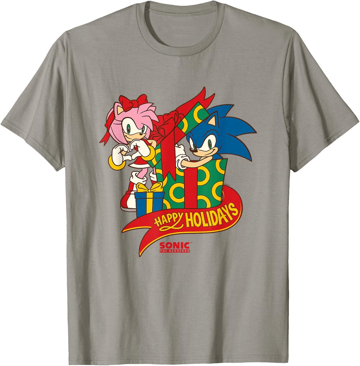 Sonic The Hedgehog Christmas Happy Holidays Sonic & Amy T-Shirt - T-Shirt | Sand