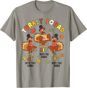 Groovy Turkey Squad SLP OT PT Therapy Team Fall Thanksgiving T-Shirt - T-Shirt | Sand