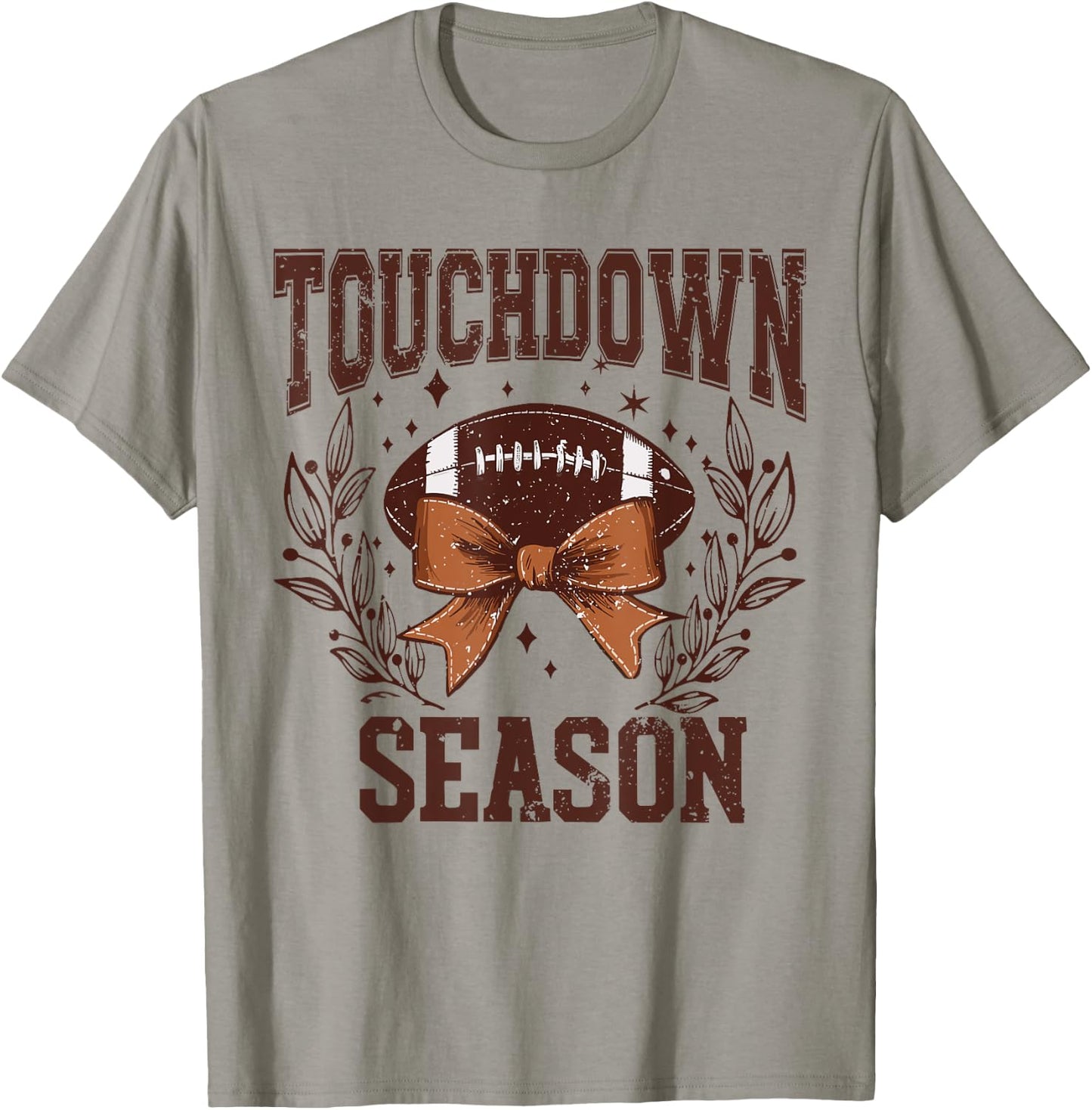Touch Down Season Coquette Football Bow Fall Football Mom T-Shirt - T-Shirt | Sand