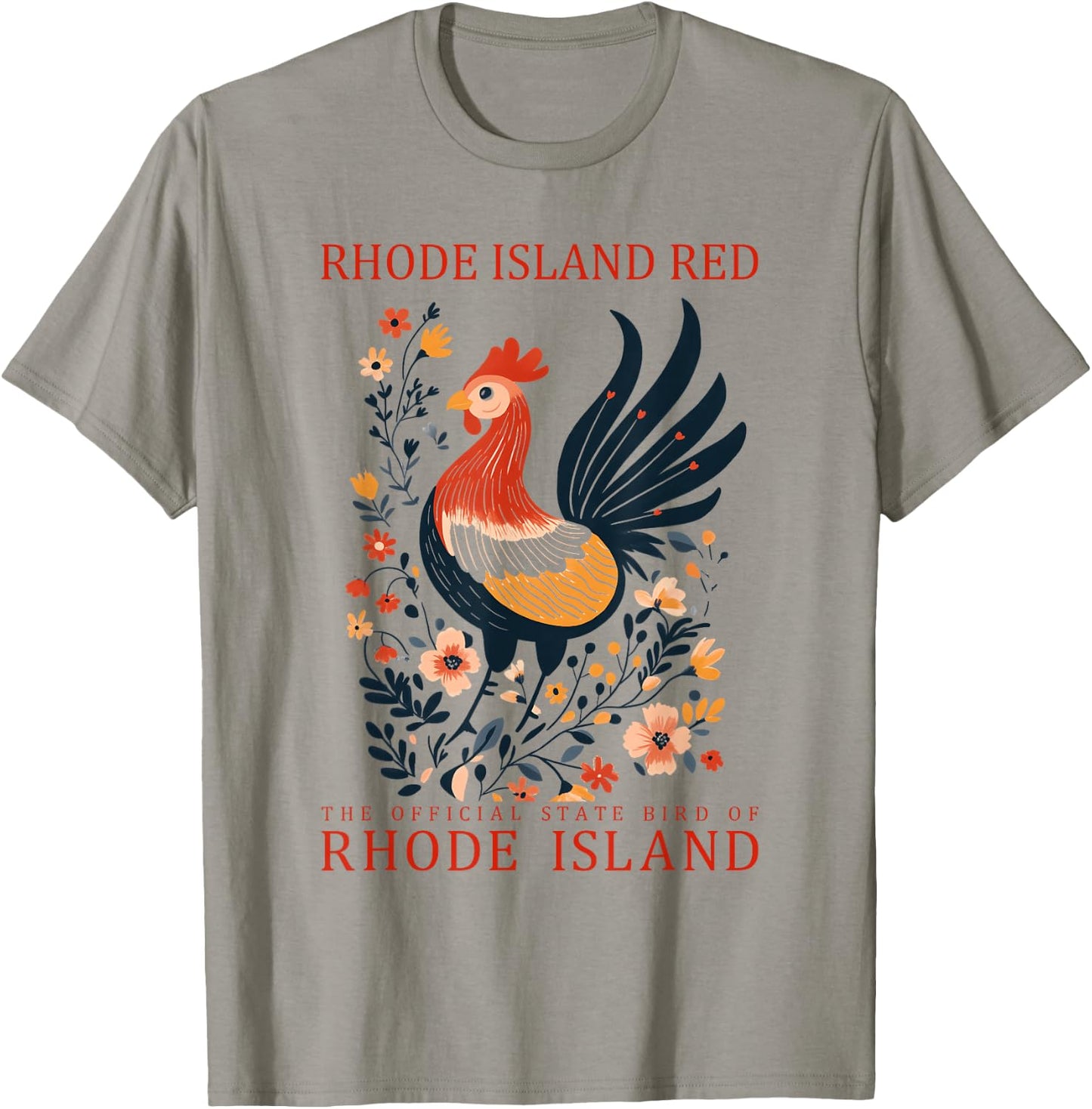 Rhode Island Red State Bird Rooster Folk Art T-Shirt - T-Shirt | Sand