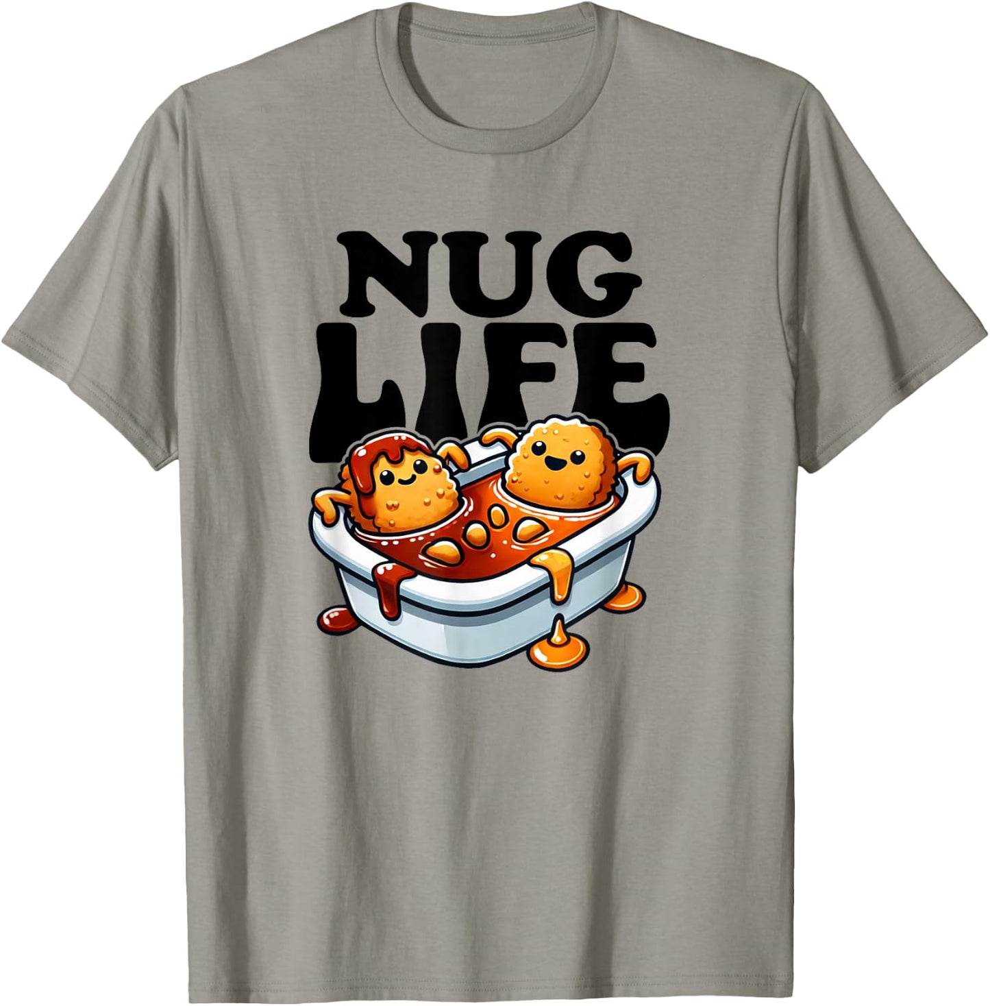 Nug Life Funny Chicken Nuggets in BBQ Sauce Cartoon Nugget T-Shirt - T-Shirt | Sand