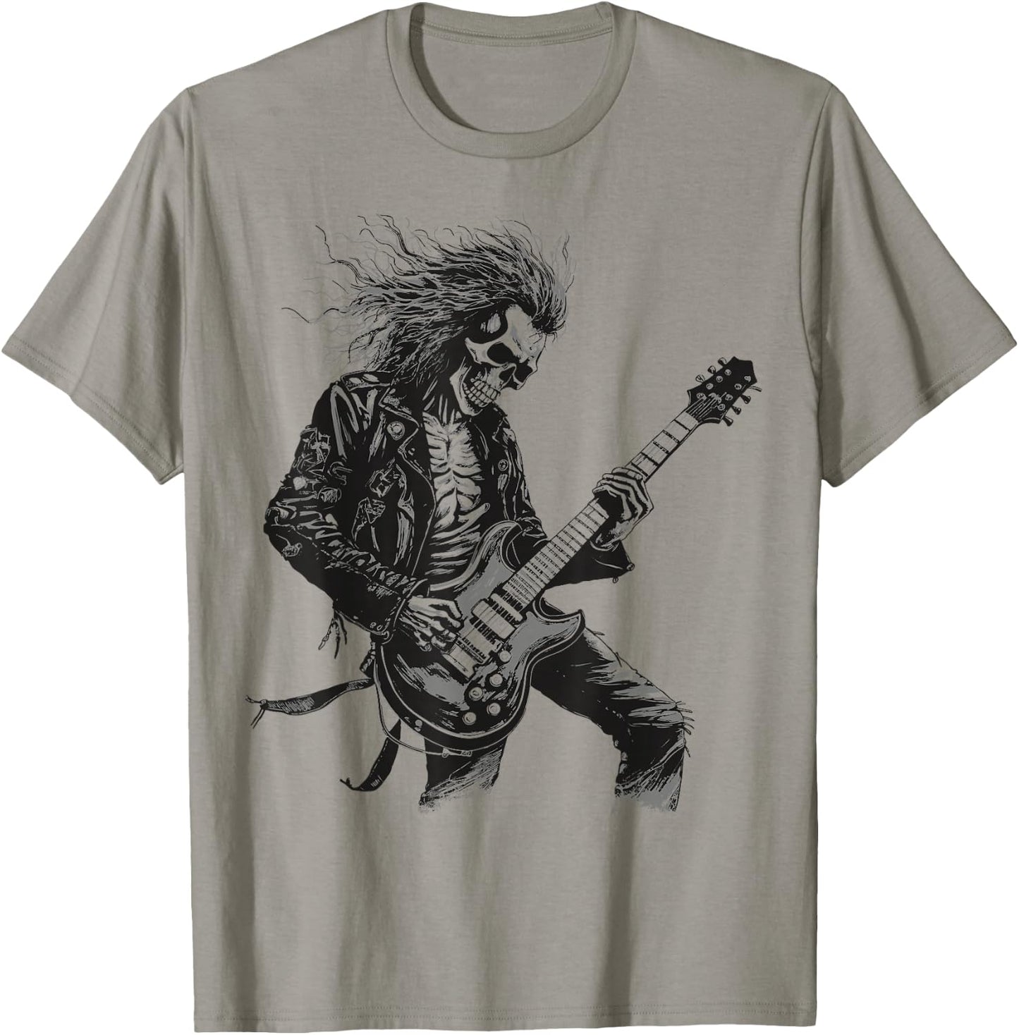 Skeleton Guitar Guy Rock And Roll Band Rock On T-Shirt - T-Shirt | Sand
