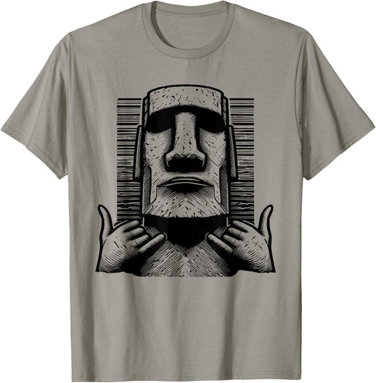 Funny Easter Island Rapa Nui Moai Statue Surfer Shaka Sign T-Shirt - T-Shirt | Sand