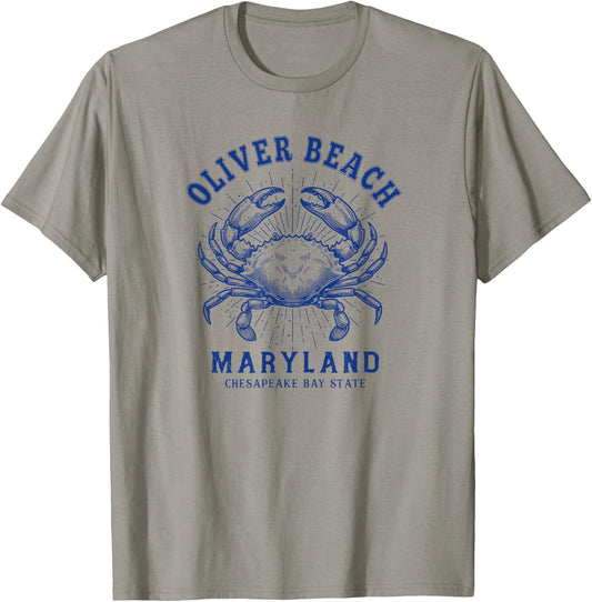 Maryland Blue Crab Coastal Oliver Beach MD Design T-Shirt - T-Shirt | Sand