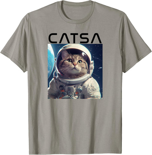 CATSA Cat Astronaut in Space Photo Funny Kitten & Kitty Pun T-Shirt - T-Shirt | Sand
