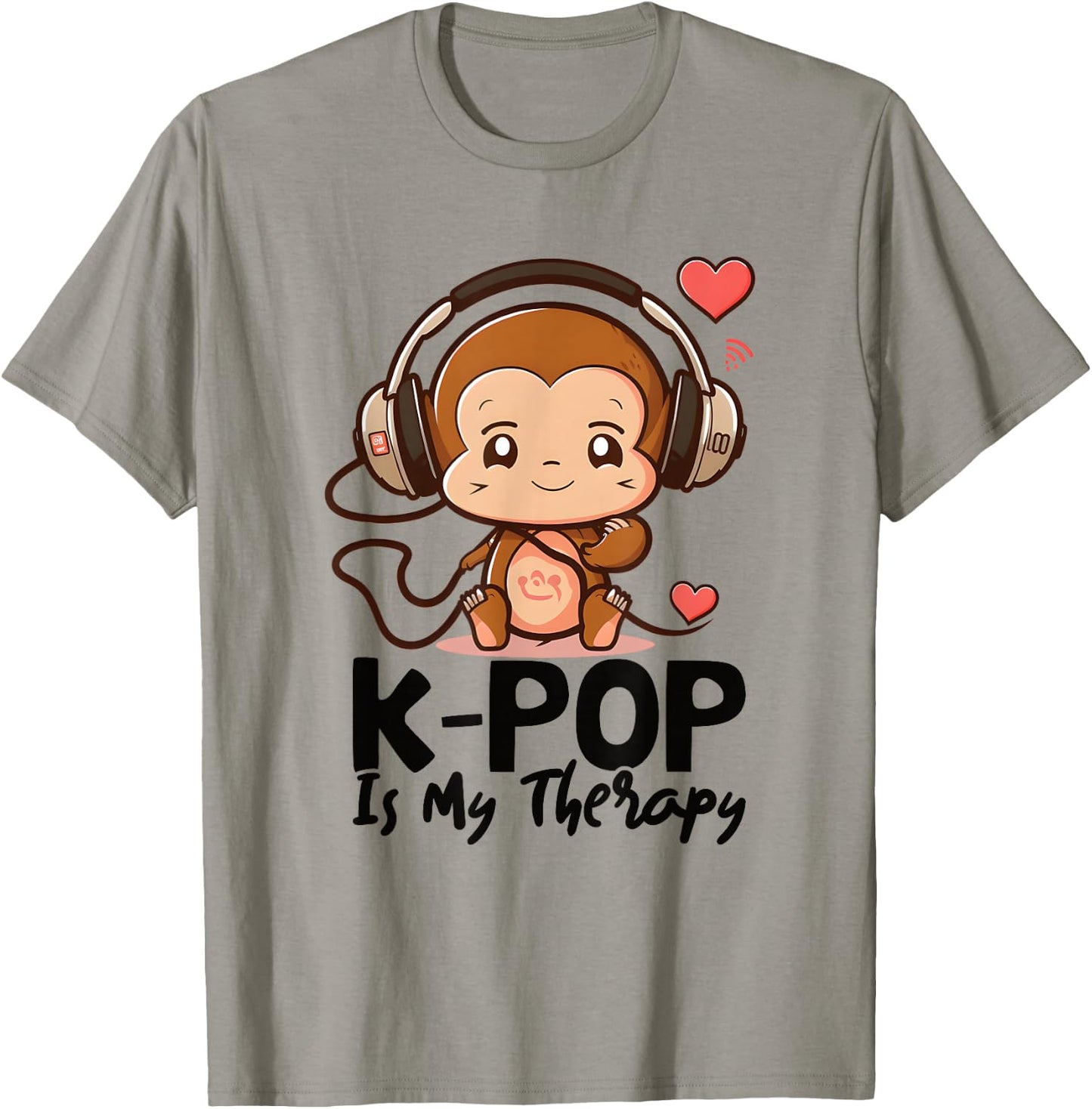 Kpop is My Therapy K Pop Monkey Fan Item , gray T-Shirt - T-Shirt | Sand
