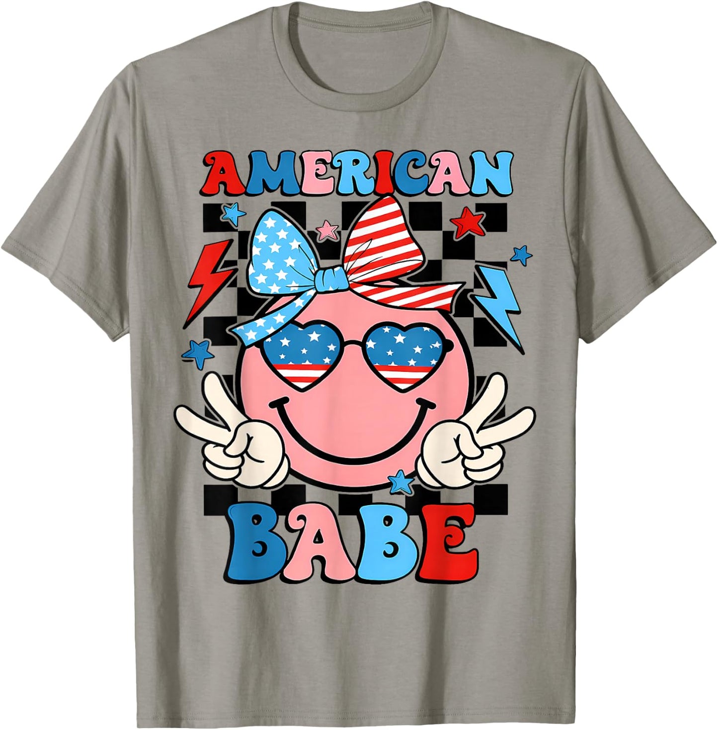 Checkered American Dude US Flag Bow Girl 4th of July T-Shirt - T-Shirt | Sand