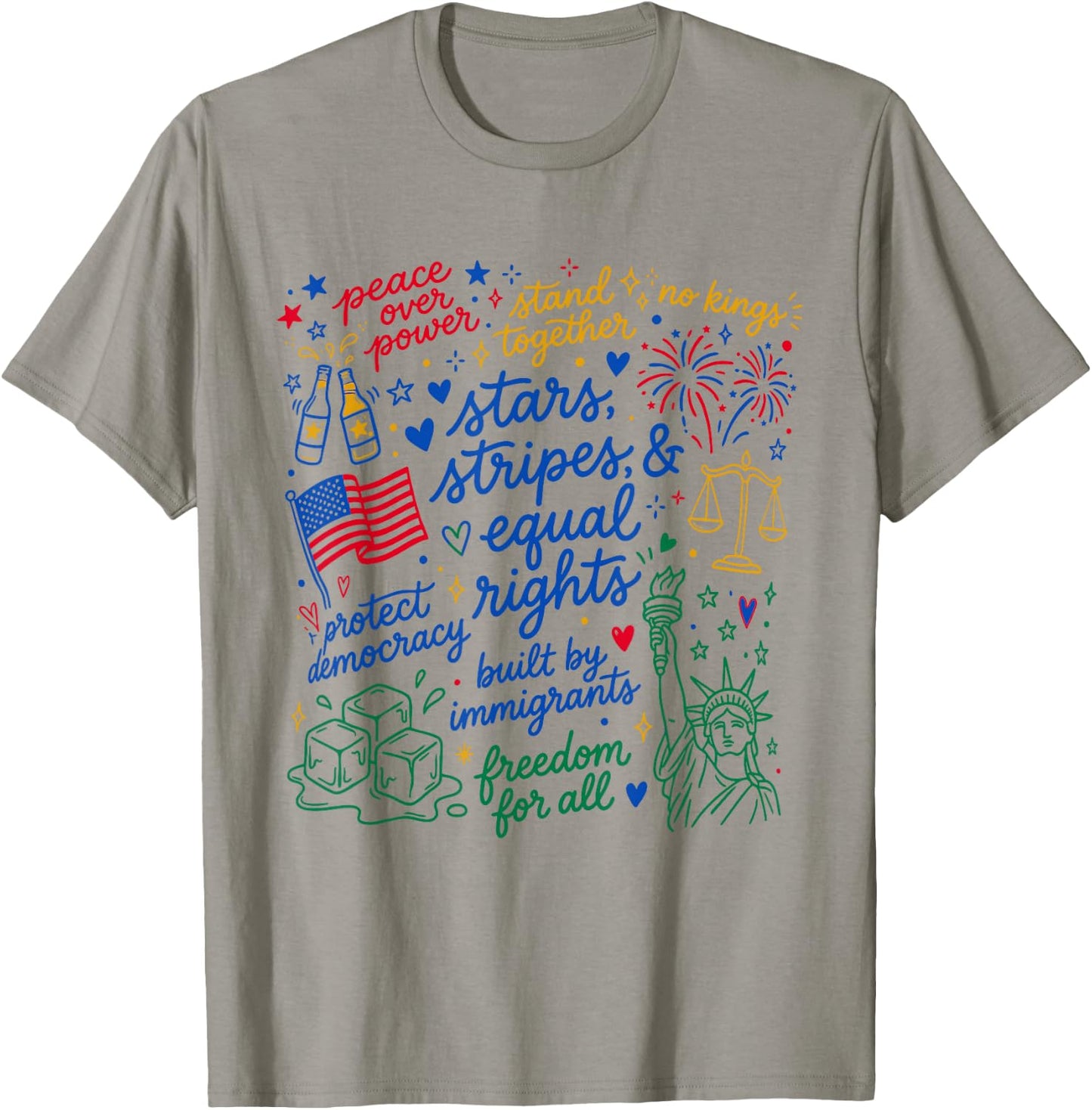 Stars Stripes and Equal Rights Patriotic Liberal 4th of July T-Shirt - T-Shirt | Sand