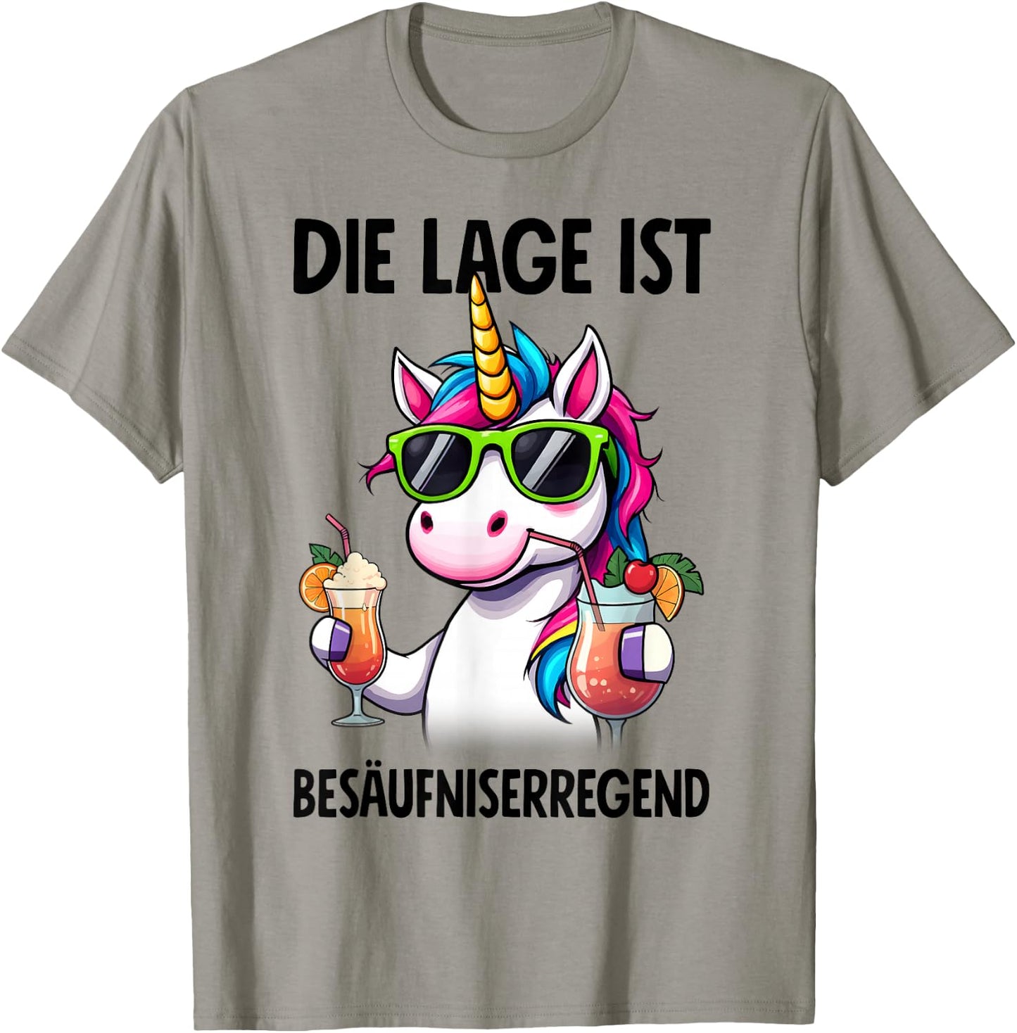 Die Lage Ist Besäufniserregend mit Einhorn - - Weiß - S - Kurzarm - - Cartoon - Frühling, Sommer T-Shirt - T-Shirt | Sand