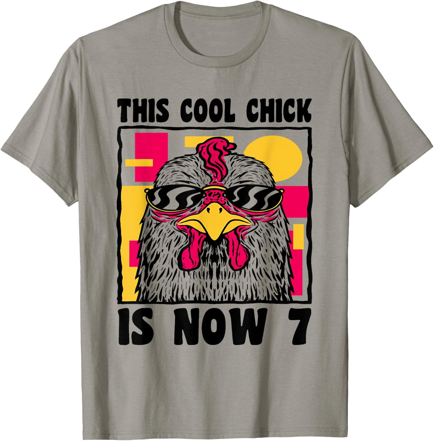Happy 7th Birthday 7 Year Old Cool Chicken 7th Birthday T-Shirt - T-Shirt | Sand