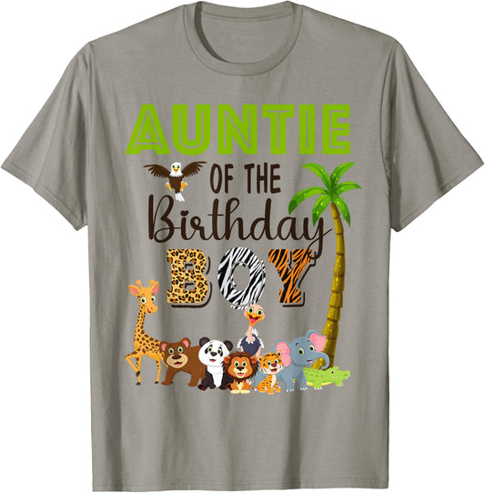 Auntie of The Birthday Boy Wild Zoo Theme Safari Party T-Shirt - T-Shirt | Sand
