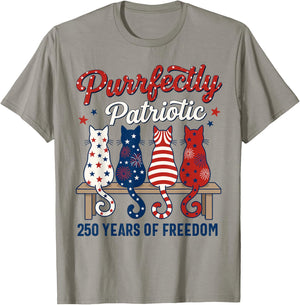 4th of July Cat Lovers Purrfectly Patriotic 250 Years 250th T-Shirt - T-Shirt | Sand