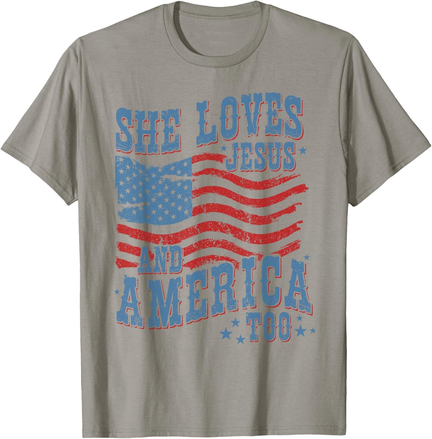 She Loves Jesus and America Too Christian 4th of July Women T-Shirt - T-Shirt | Sand